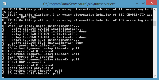 Внешний вид окна MyChat TURN server в режиме GUI Внешний вид окна MyChat TURN server в режиме GUI
